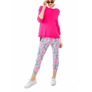 NWT Gretchen Scott Jock Girl Capri Leggings Pink Teal Paisley Print Size Medium